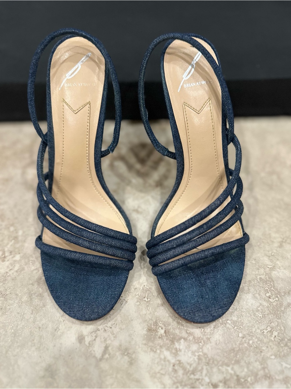 BRIAN ATWOOD Blue Strappy Denim Women's Sandals Size 8 Excellent Condition